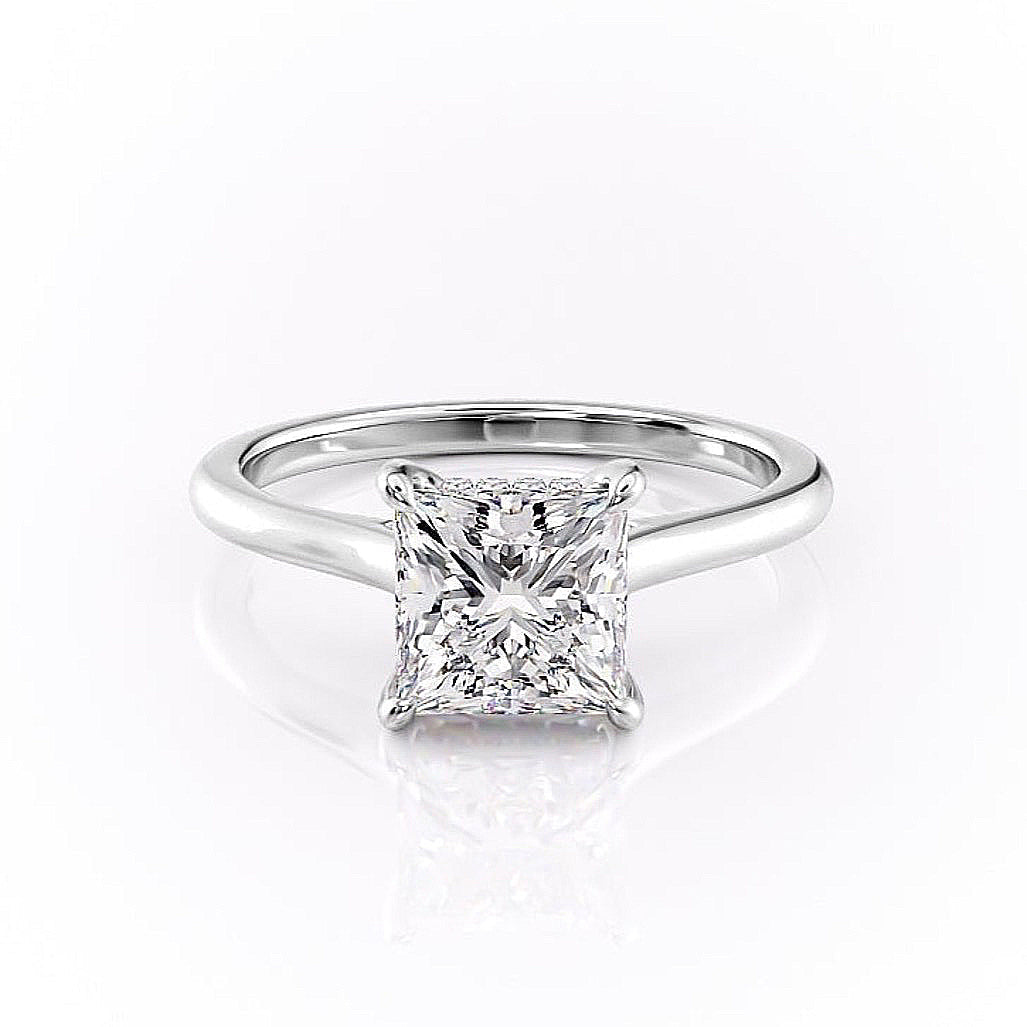 Princess Cut Lab Diamond Engagement Ring, Hidden Halo