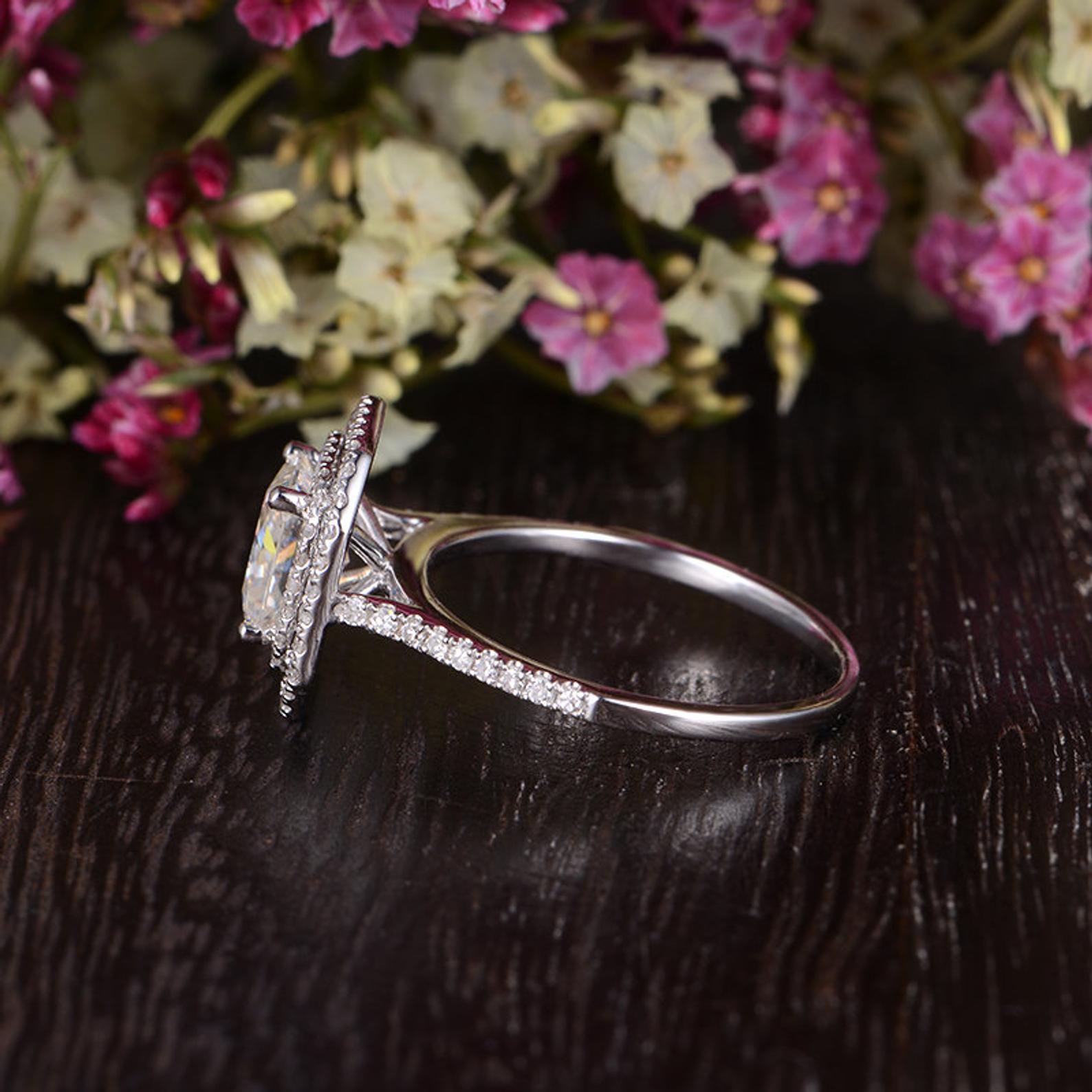 Princess Cut Lab Diamond Engagement Ring, Vintage Design