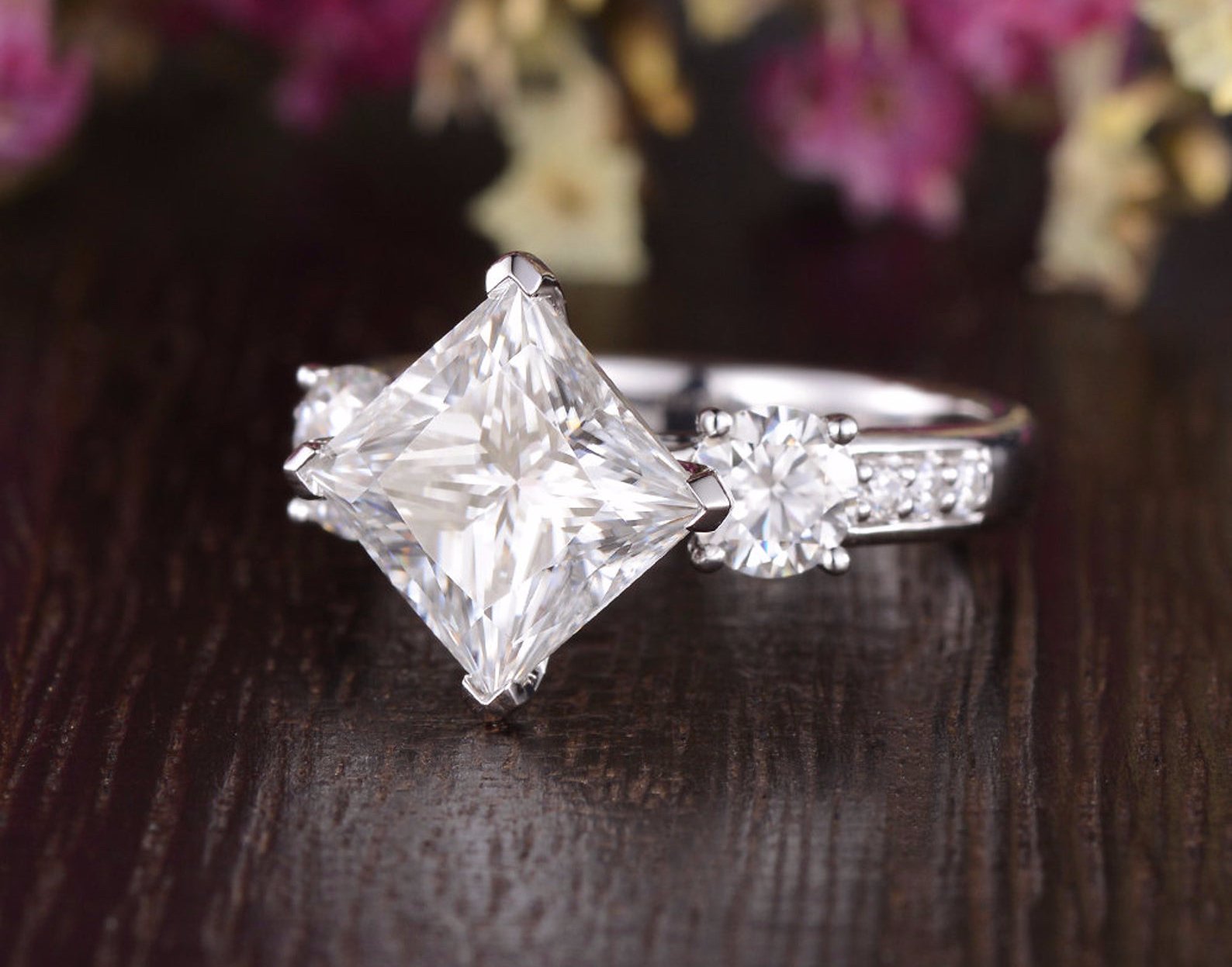 Princess Cut Lab Diamond Engagement Ring, Vintage Design