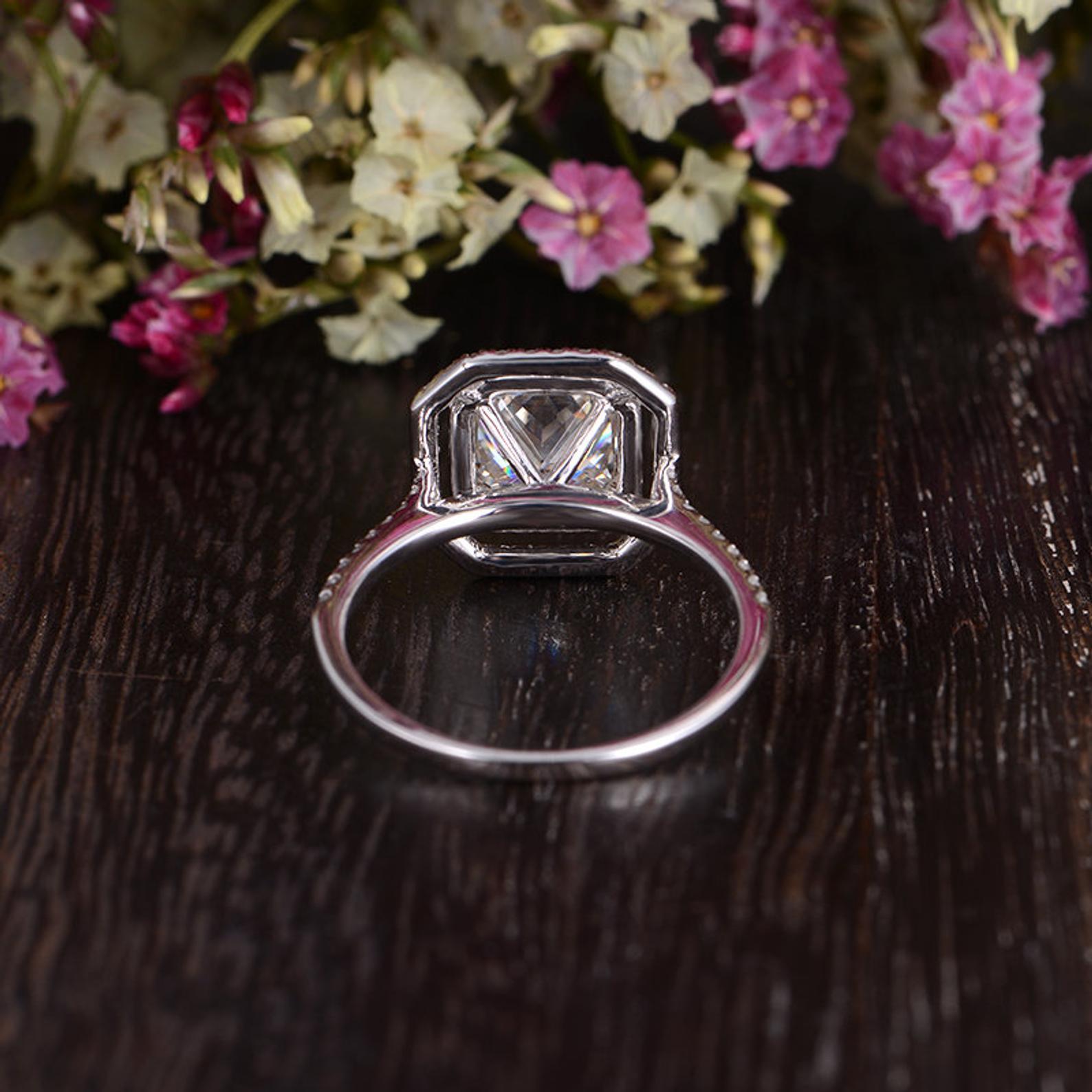 Princess Cut Lab Diamond Engagement Ring, Vintage Design
