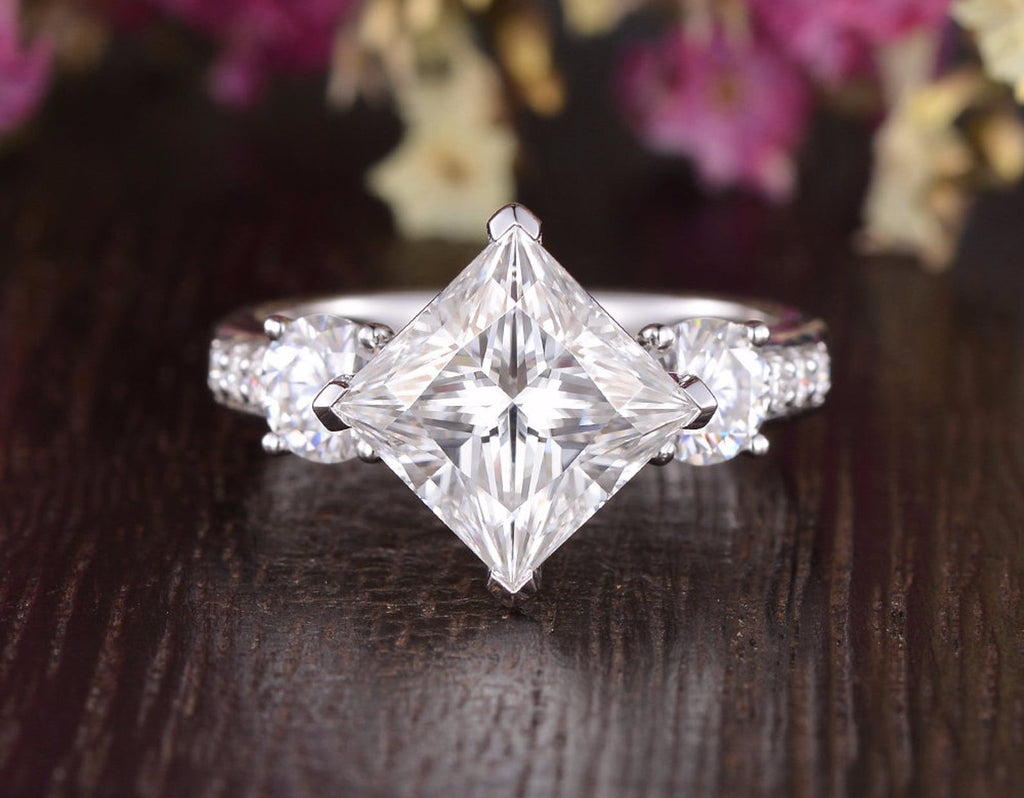 Princess Cut Lab Diamond Engagement Ring, Vintage Design