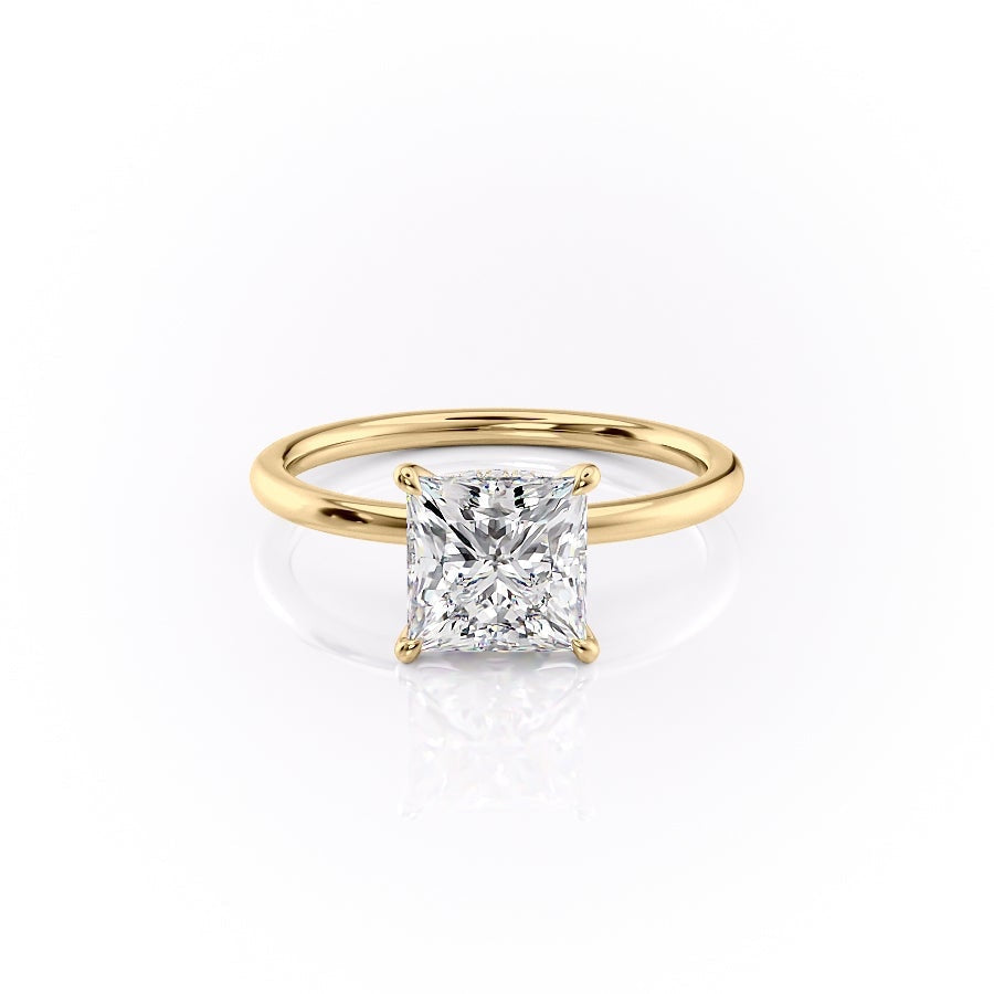 Princess Cut Lab Diamond, Plain Band With Hidden Halo