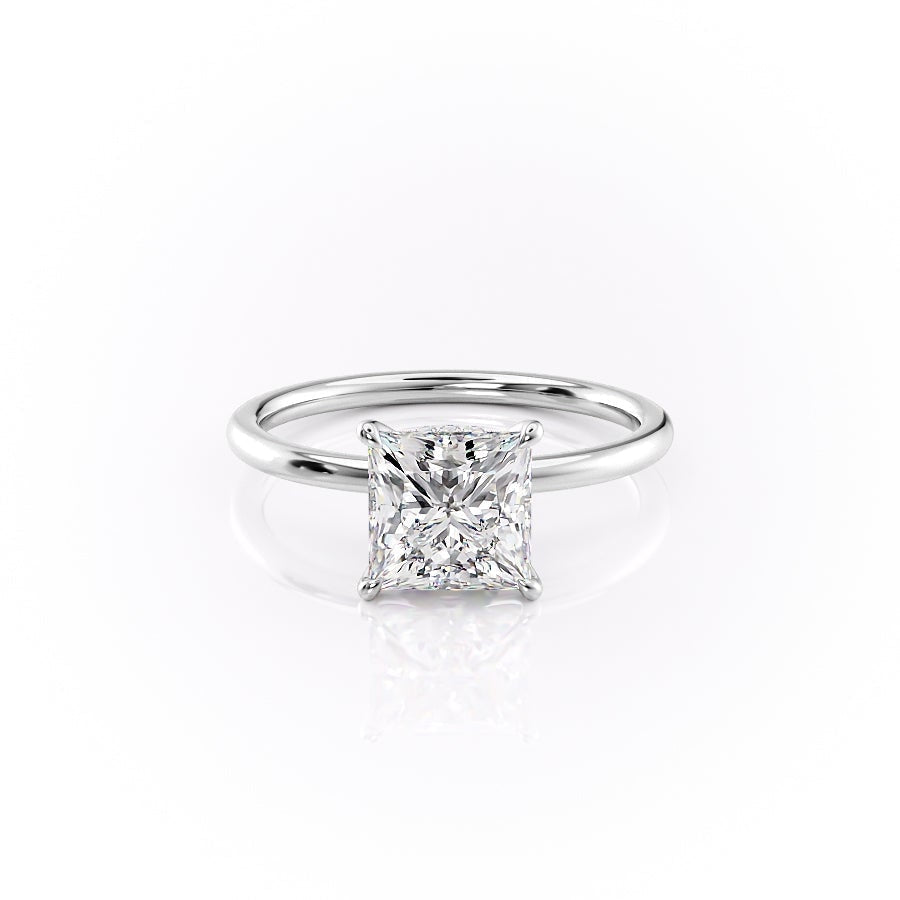 Princess Cut Lab Diamond, Plain Band With Hidden Halo