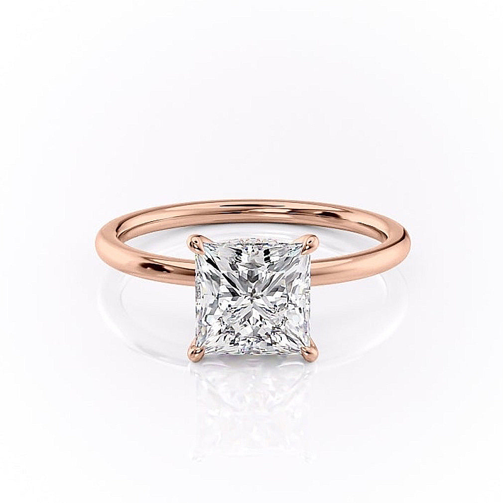 Princess Cut Lab Diamond, Plain Band With Hidden Halo