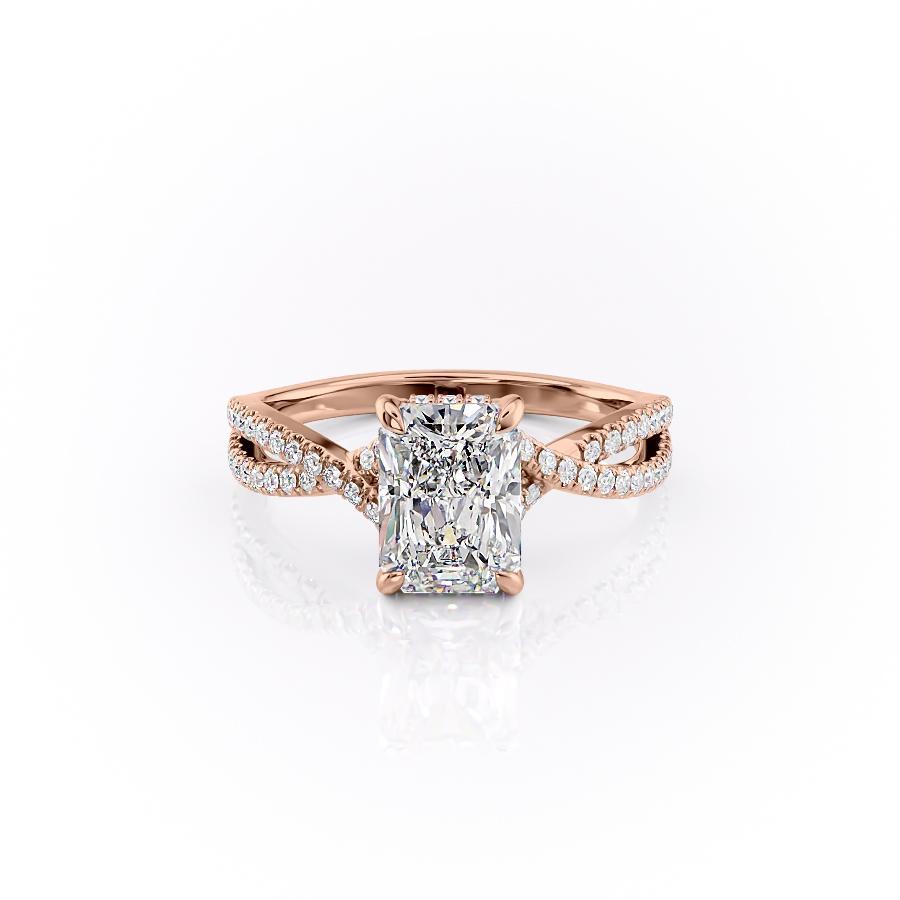 Radiant Cut Lab Diamond Engagement Ring, Twisted Stone Set Shoulders