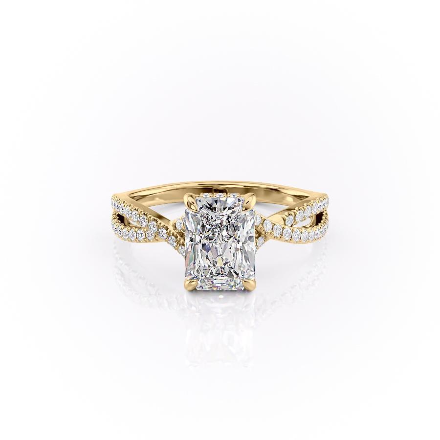 Radiant Cut Lab Diamond Engagement Ring, Twisted Stone Set Shoulders