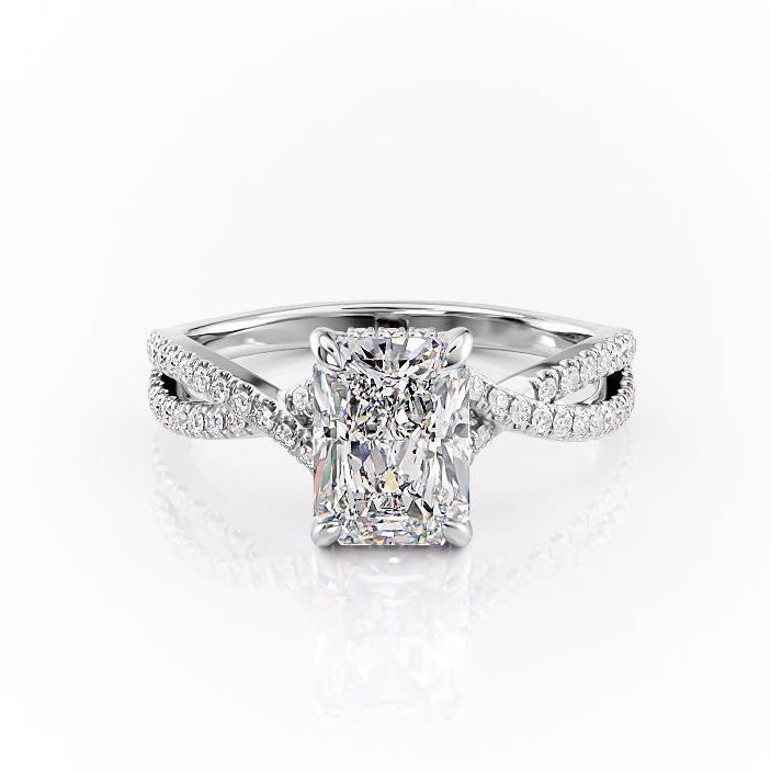Radiant Cut Lab Diamond Engagement Ring, Twisted Stone Set Shoulders