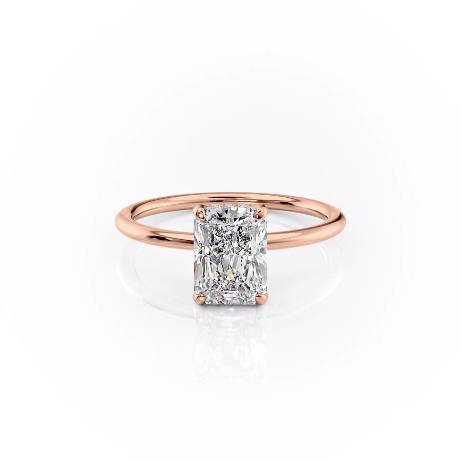 Radiant Cut Lab Diamond Ring, Hidden Halo Design