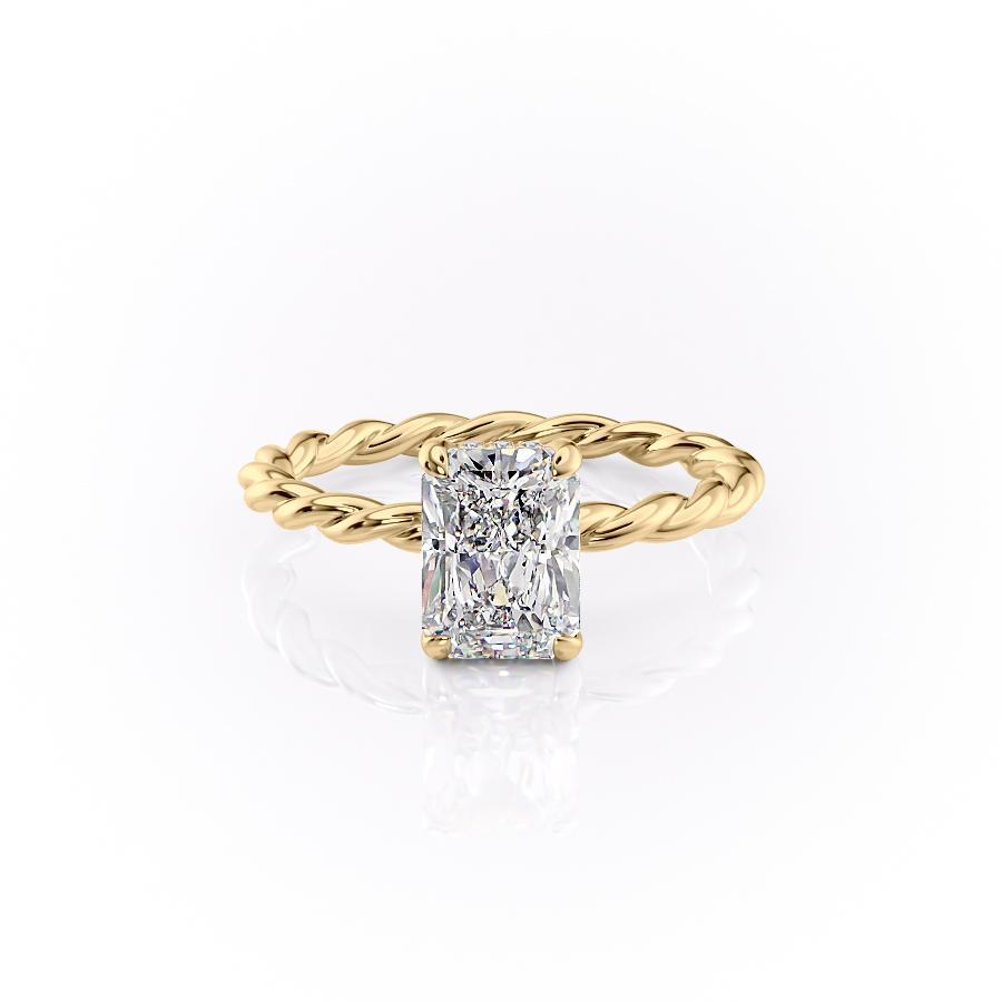 Radiant Cut Lab Diamond Ring, Twisted Band With Hidden Halo