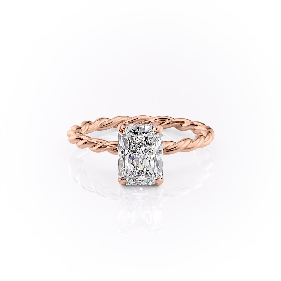 Radiant Cut Lab Diamond Ring, Twisted Band With Hidden Halo