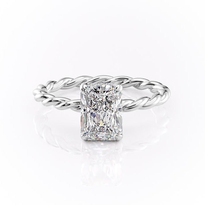 Radiant Cut Lab Diamond Ring, Twisted Band With Hidden Halo