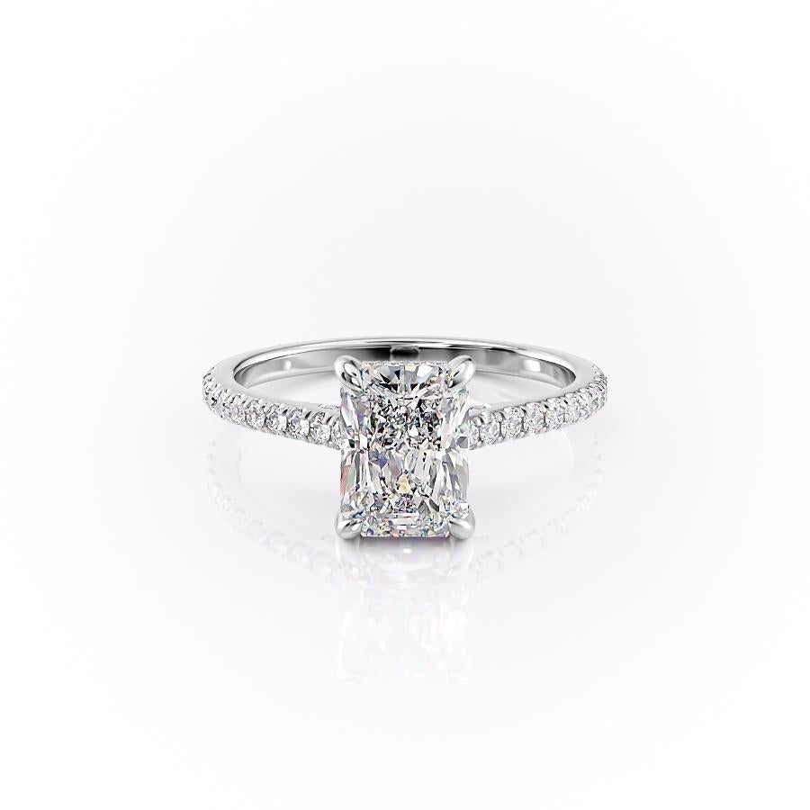 Radiant Cut Lab Diamond Shoulder Set Ring With Hidden Halo
