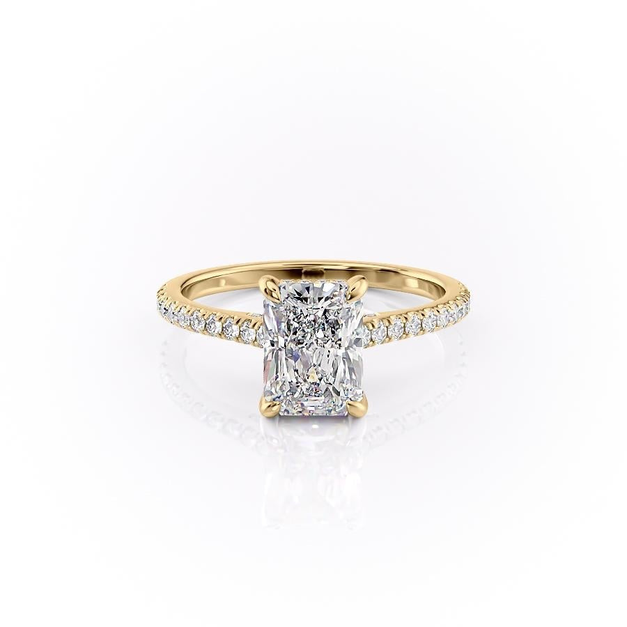 Radiant Cut Lab Diamond Shoulder Set Ring With Hidden Halo