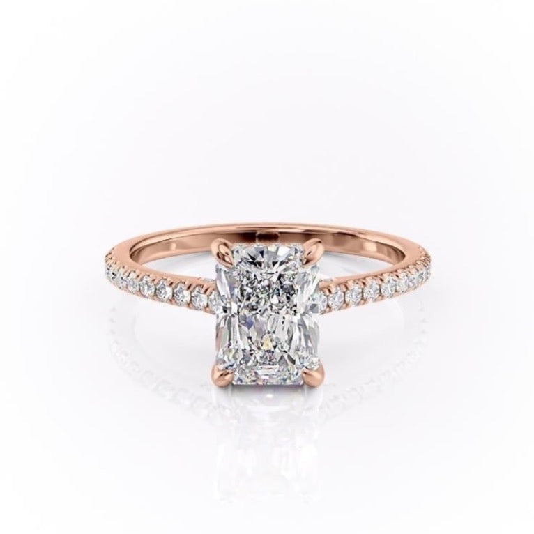 Radiant Cut Lab Diamond Shoulder Set Ring With Hidden Halo