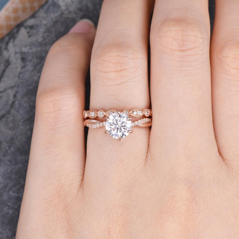 Round Cut Lab Diamond Bridal Ring Set