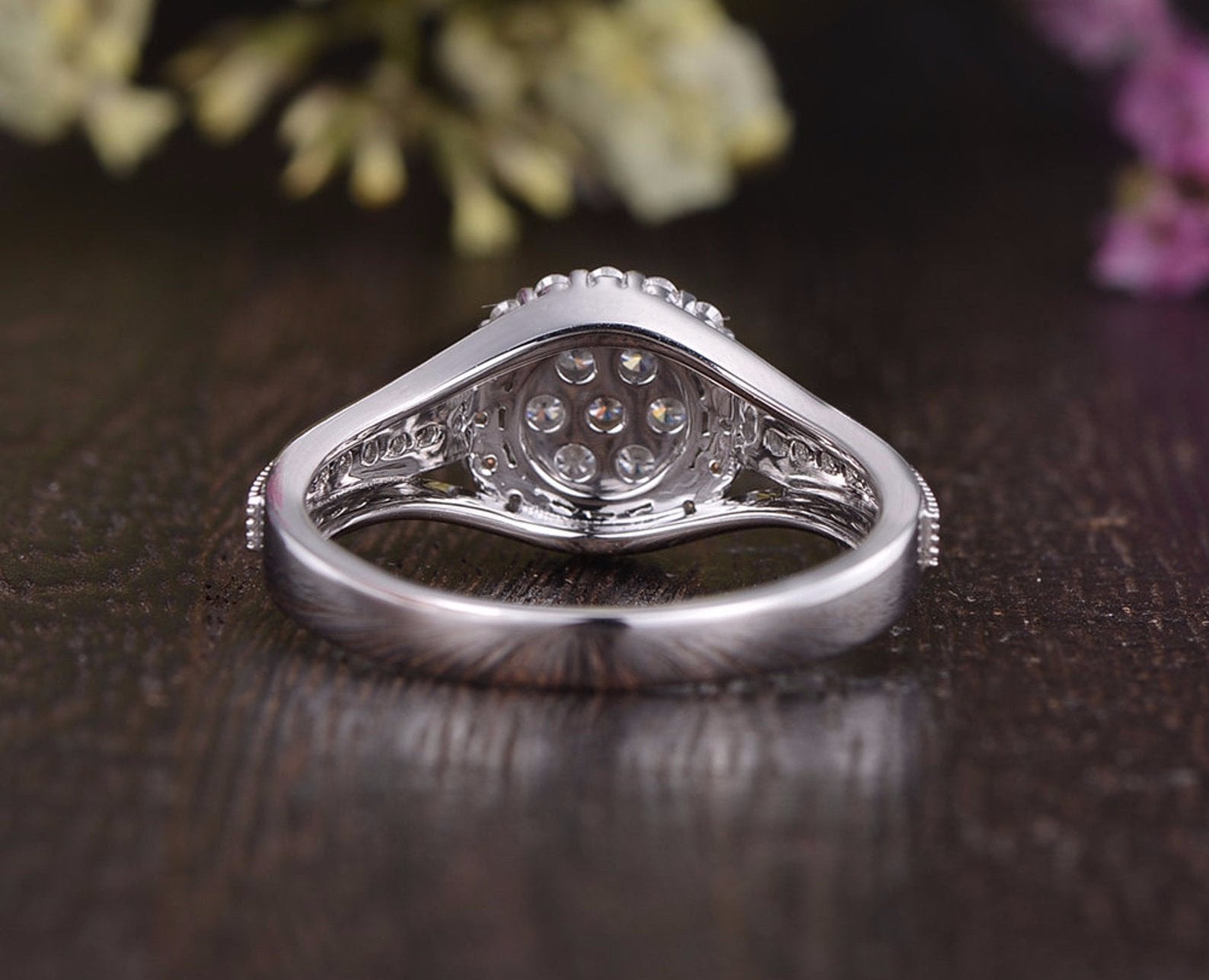 Round Cut Lab Diamond Cluster Engagement Ring, Vintage Design