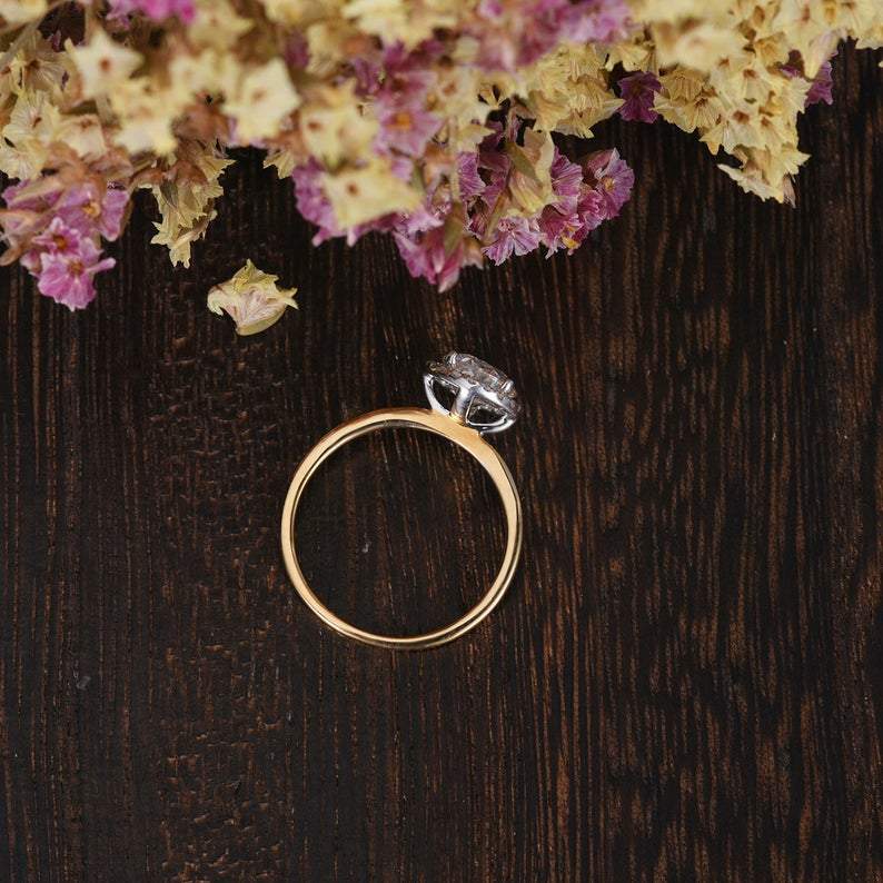 Round Cut Lab Diamond Engagement Ring, Art Deco Halo Design