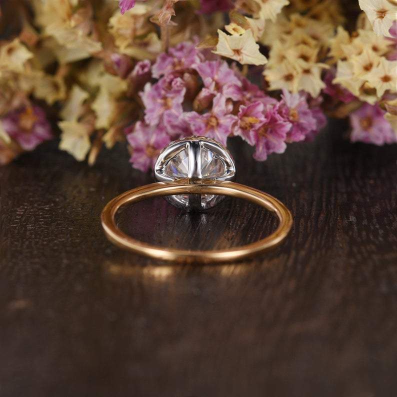 Round Cut Lab Diamond Engagement Ring, Art Deco Halo Design