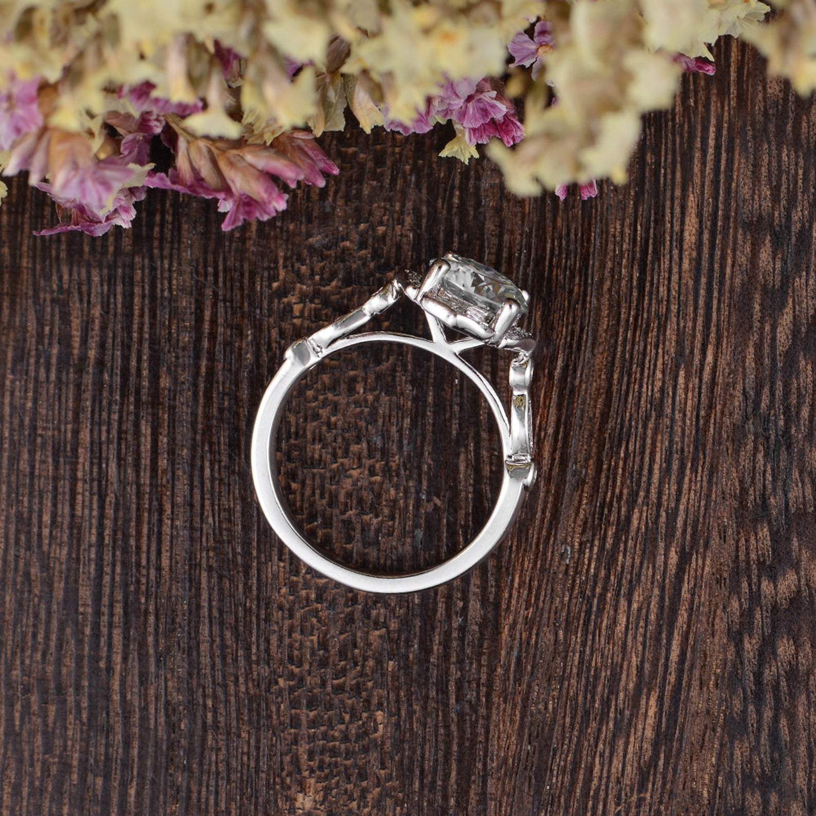 Round Cut Lab Diamond Engagement Ring, Art Deco Halo Design