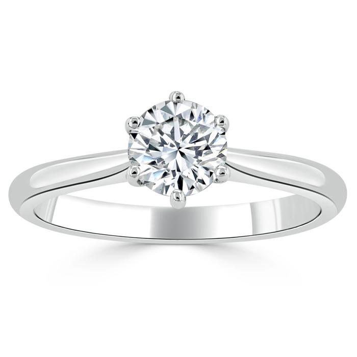 Round Cut Lab Diamond Engagement Ring, Classic Six Claw