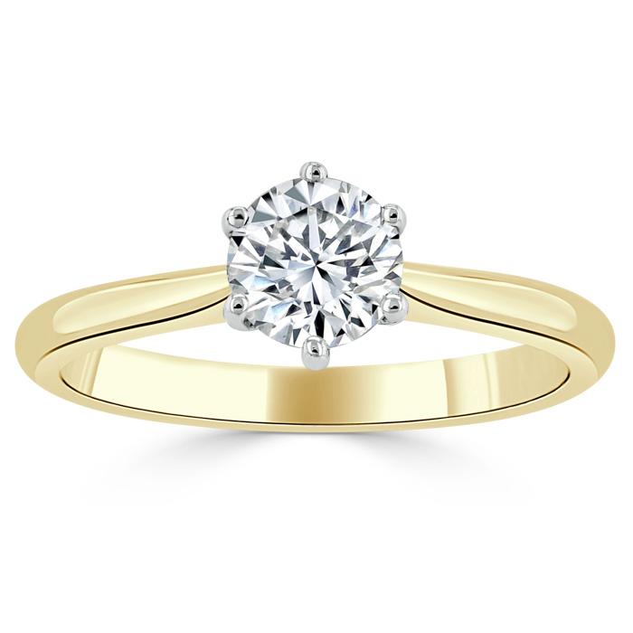 Round Cut Lab Diamond Engagement Ring, Classic Six Claw
