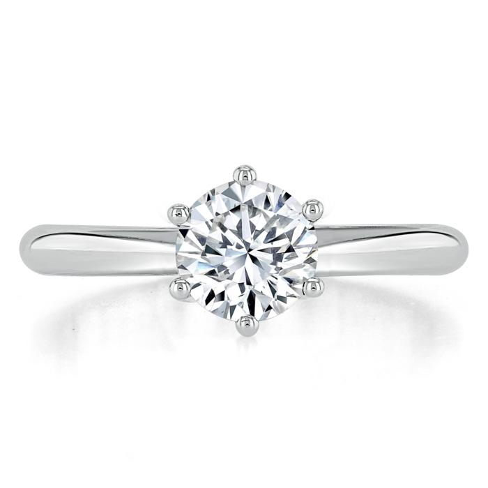 Round Cut Lab Diamond Engagement Ring, Classic Six Claw