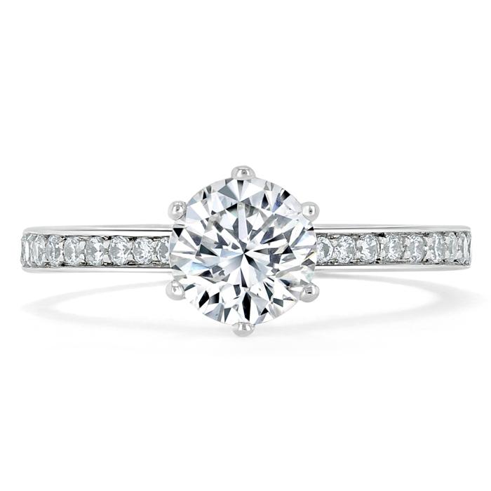 Round Cut Lab Diamond Engagement Ring, Classic Tiffany Style