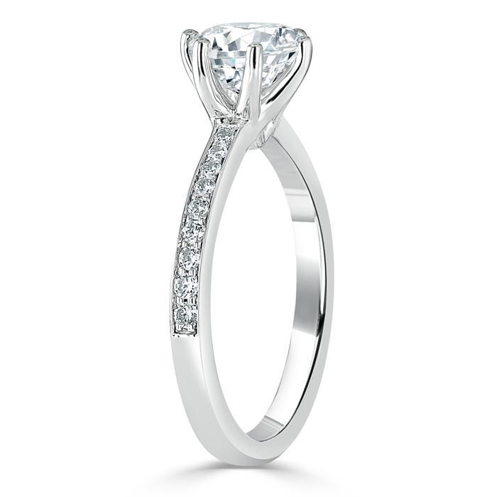 Round Cut Lab Diamond Engagement Ring, Classic Tiffany Style