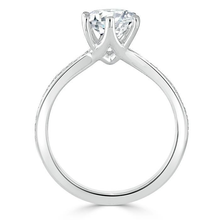 Round Cut Lab Diamond Engagement Ring, Classic Tiffany Style