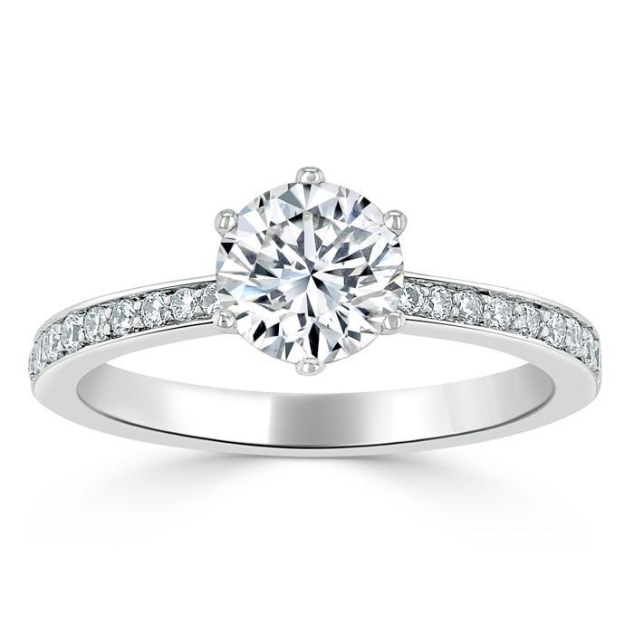 Round Cut Lab Diamond Engagement Ring, Classic Tiffany Style