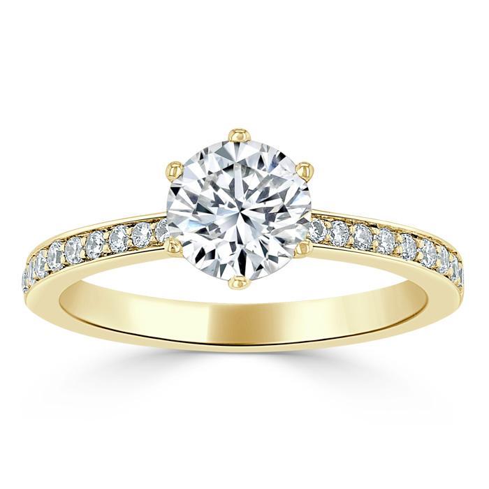 Round Cut Lab Diamond Engagement Ring, Classic Tiffany Style