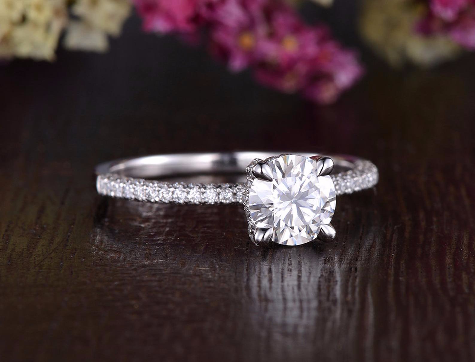 Round Cut Lab Diamond Engagement Ring, Delicate Vintage Design