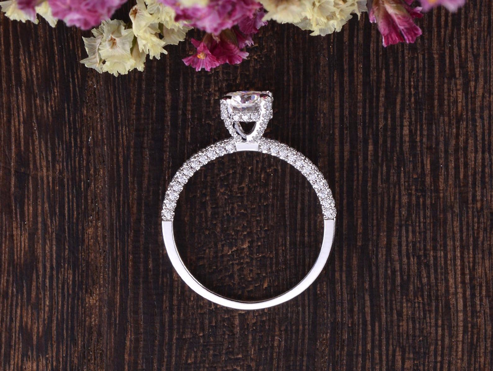 Round Cut Lab Diamond Engagement Ring, Delicate Vintage Design