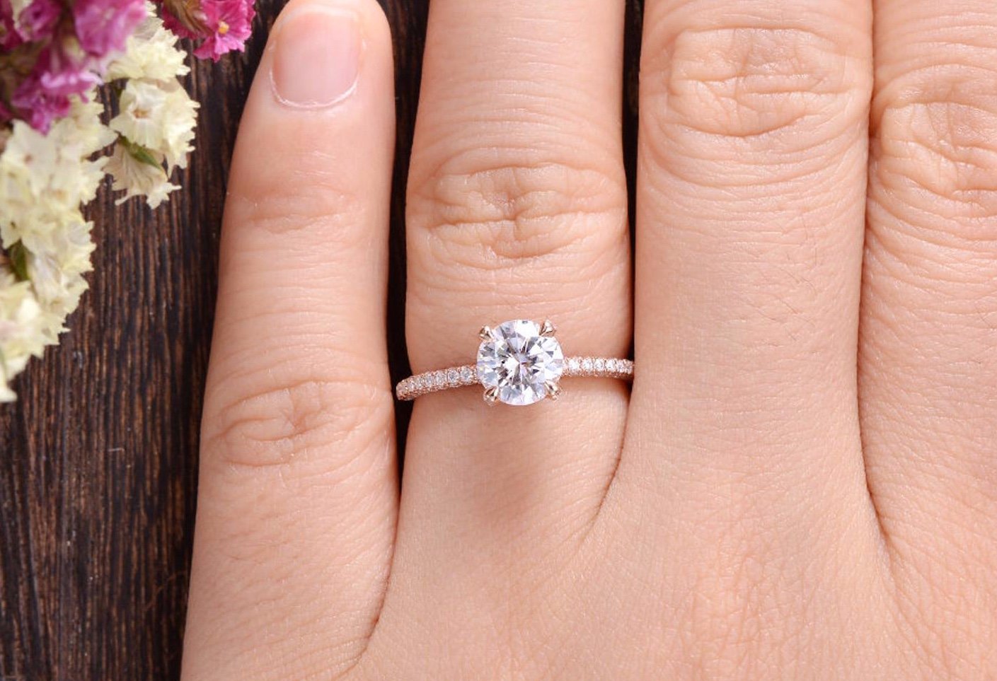 Round Cut Lab Diamond Engagement Ring, Delicate Vintage Design