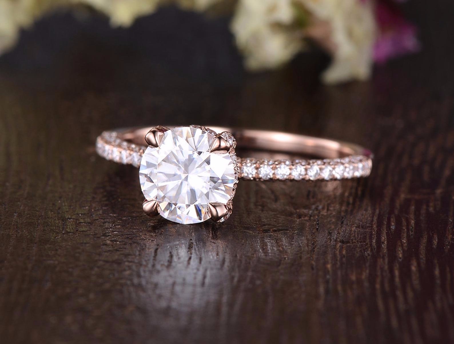 Round Cut Lab Diamond Engagement Ring, Delicate Vintage Design