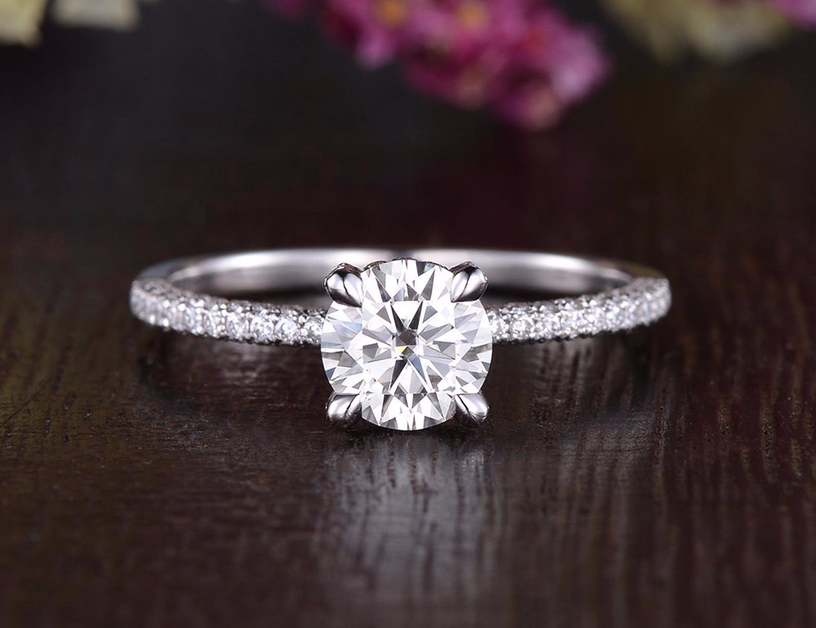 Round Cut Lab Diamond Engagement Ring, Delicate Vintage Design
