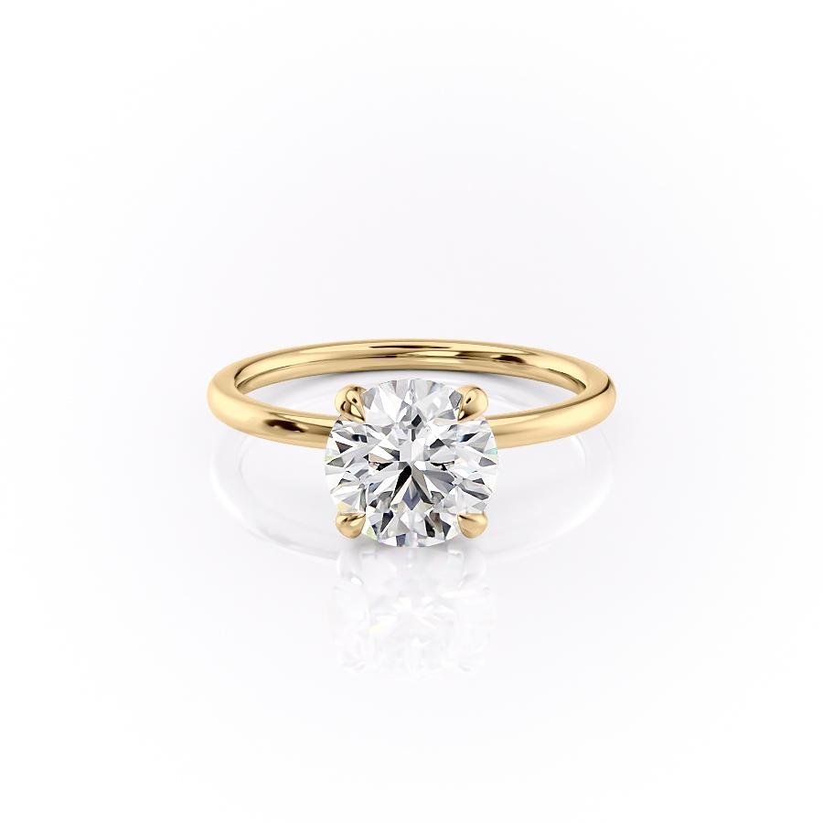 Round Cut Lab Diamond Engagement Ring, Plain Band With Hidden Halo