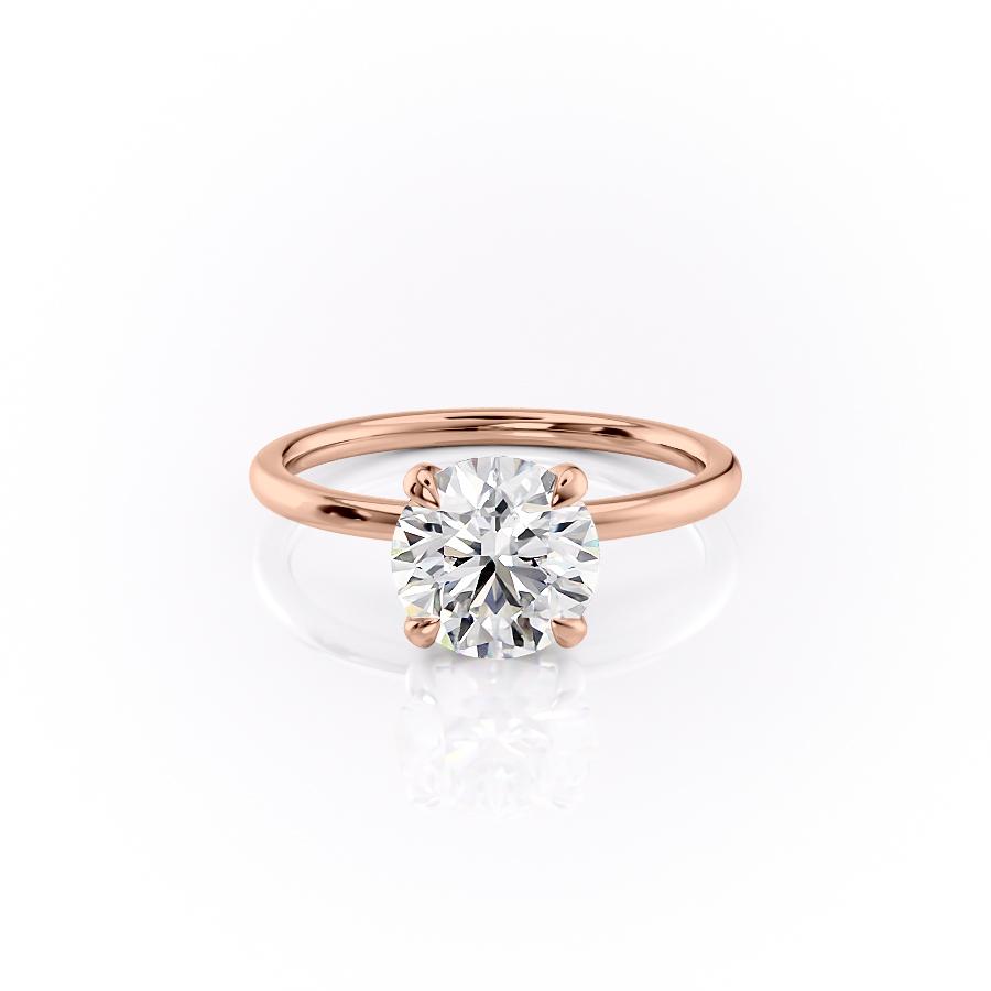 Round Cut Lab Diamond Engagement Ring, Plain Band With Hidden Halo