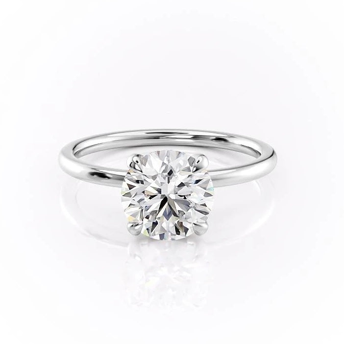 Round Cut Lab Diamond Engagement Ring, Plain Band With Hidden Halo