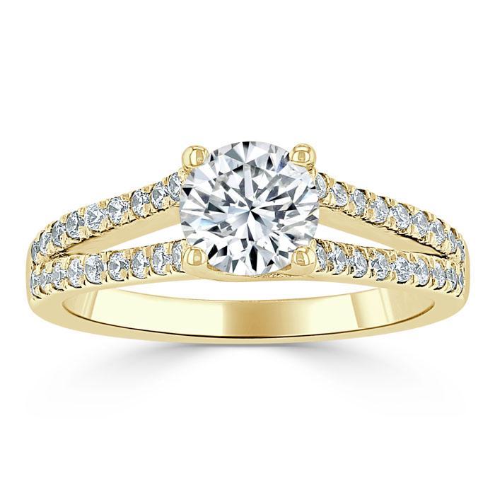 Round Cut Lab Diamond Engagement Ring, Tiffany Style Double Row Band