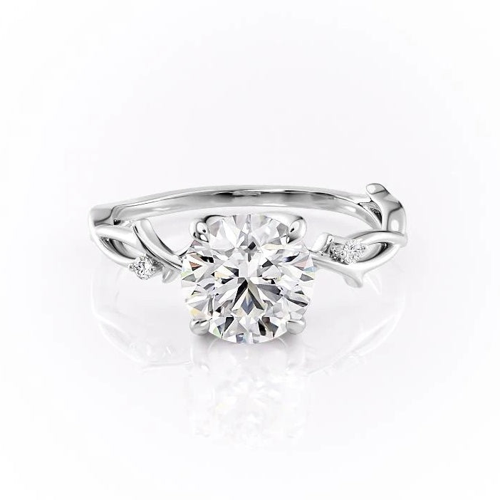 Round Cut Lab Diamond Engagement Ring, Twig Design