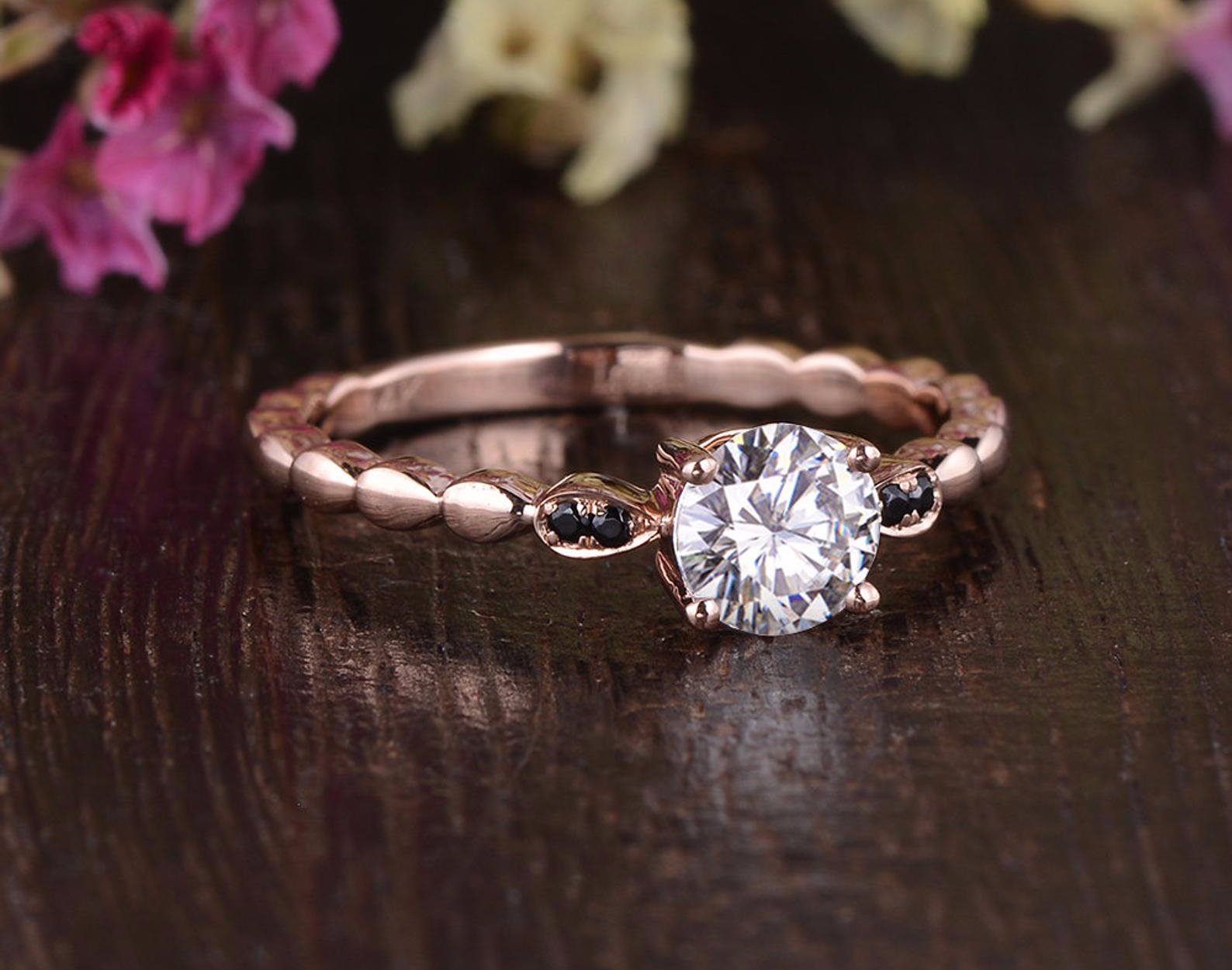 Round Cut Lab Diamond Engagement Ring, Vintage Design