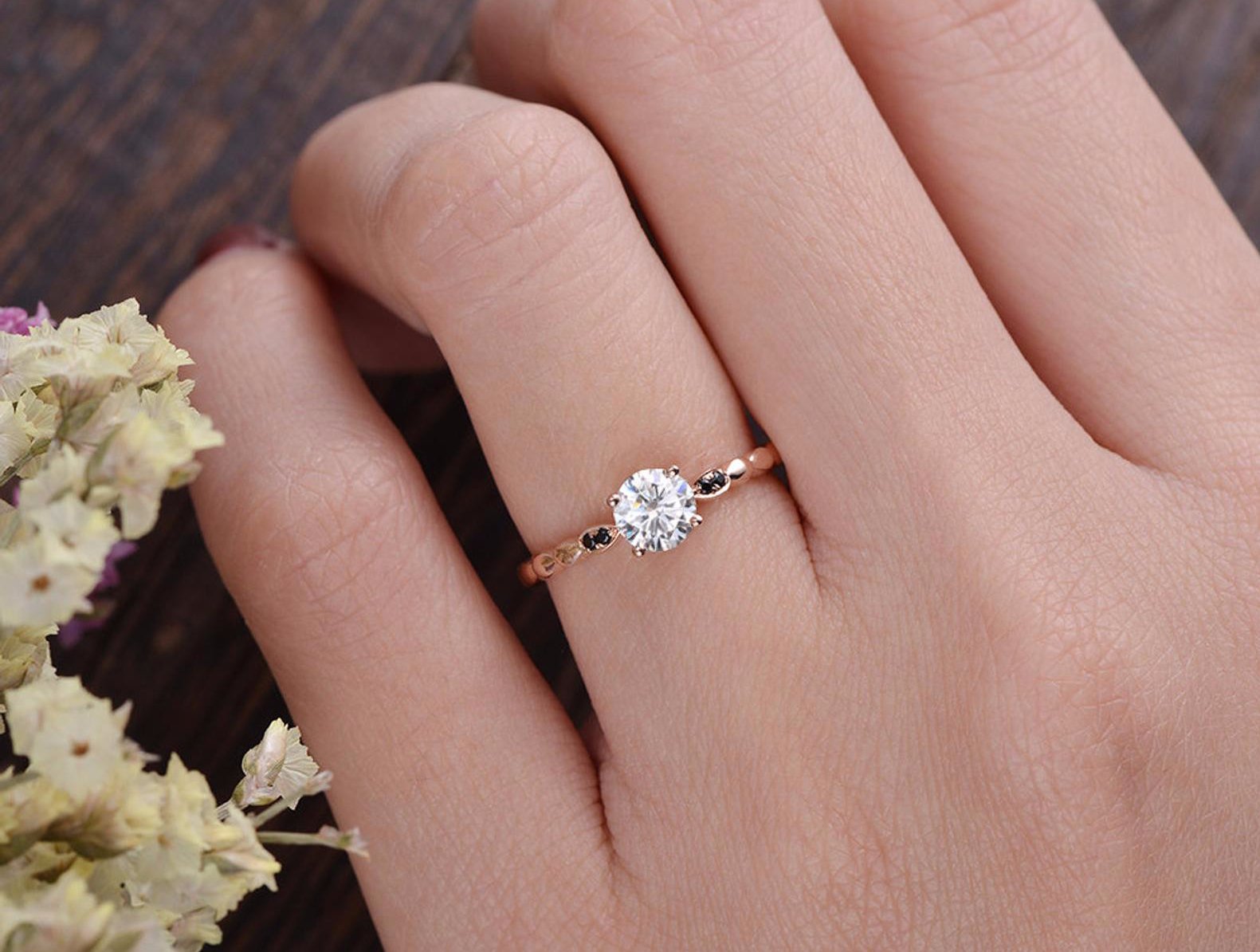 Round Cut Lab Diamond Engagement Ring, Vintage Design