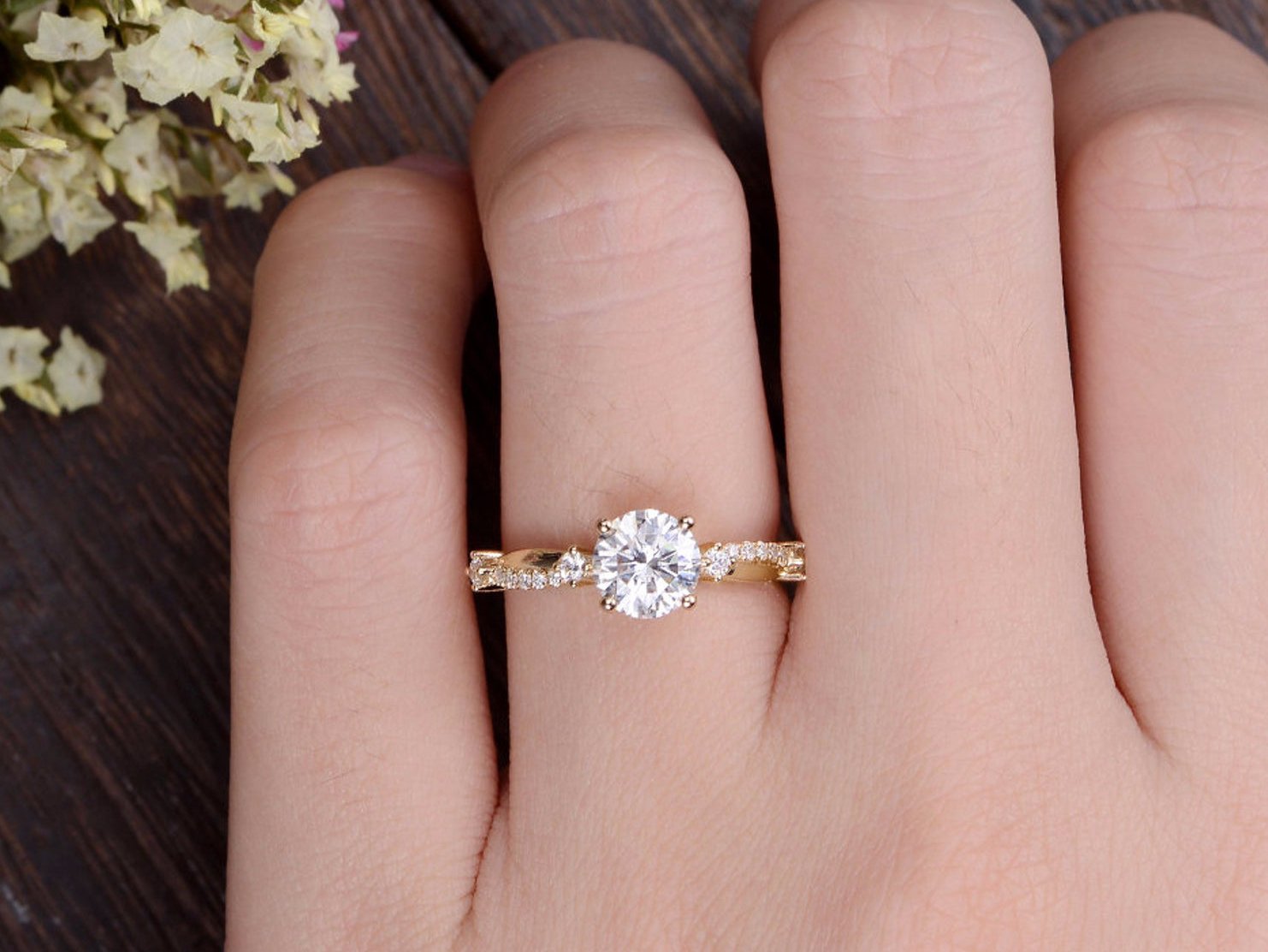 Round Cut Lab Diamond Engagement Ring, Vintage Design