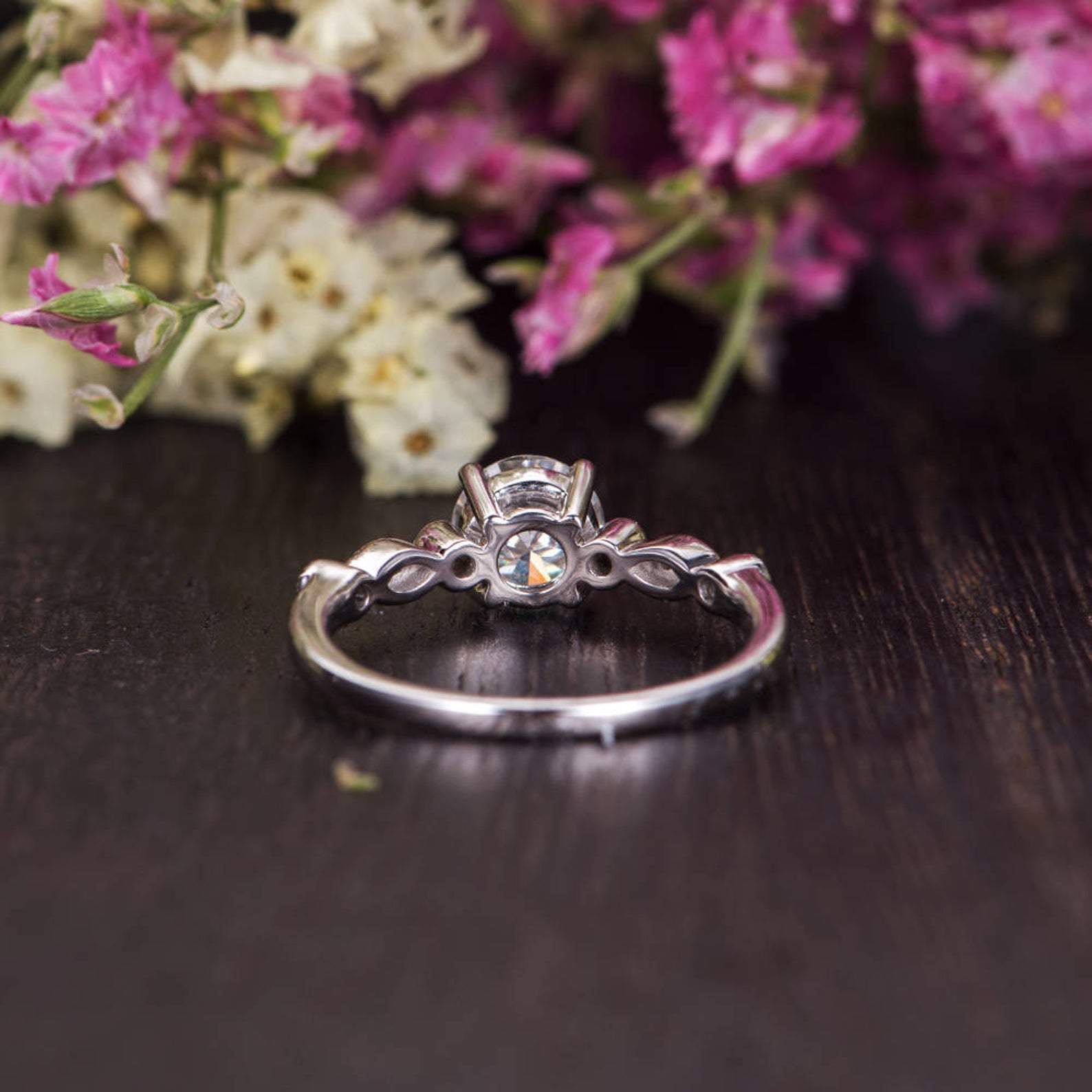 Round Cut Lab Diamond Engagement Ring, Vintage Design