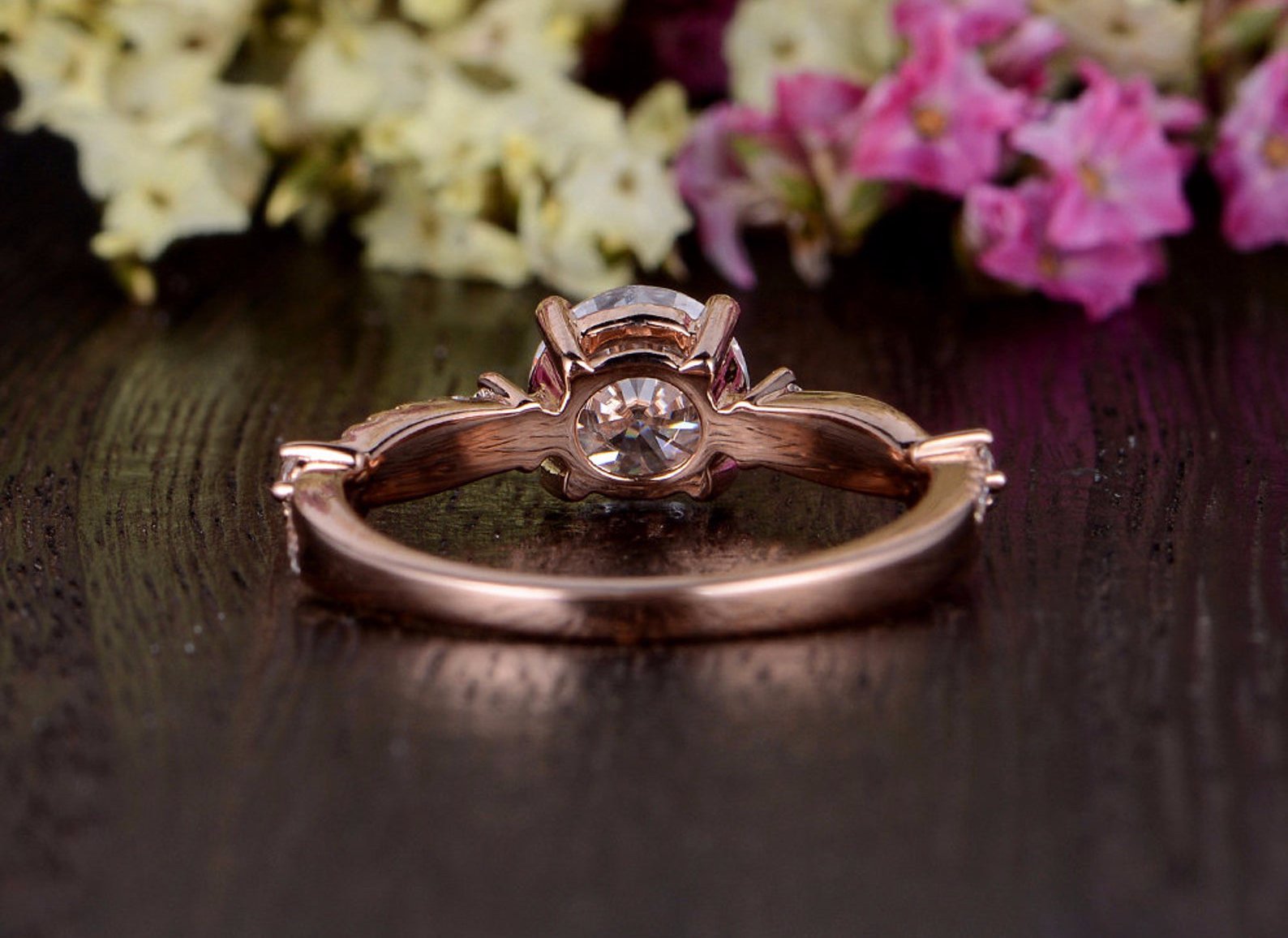 Round Cut Lab Diamond Engagement Ring, Vintage Design