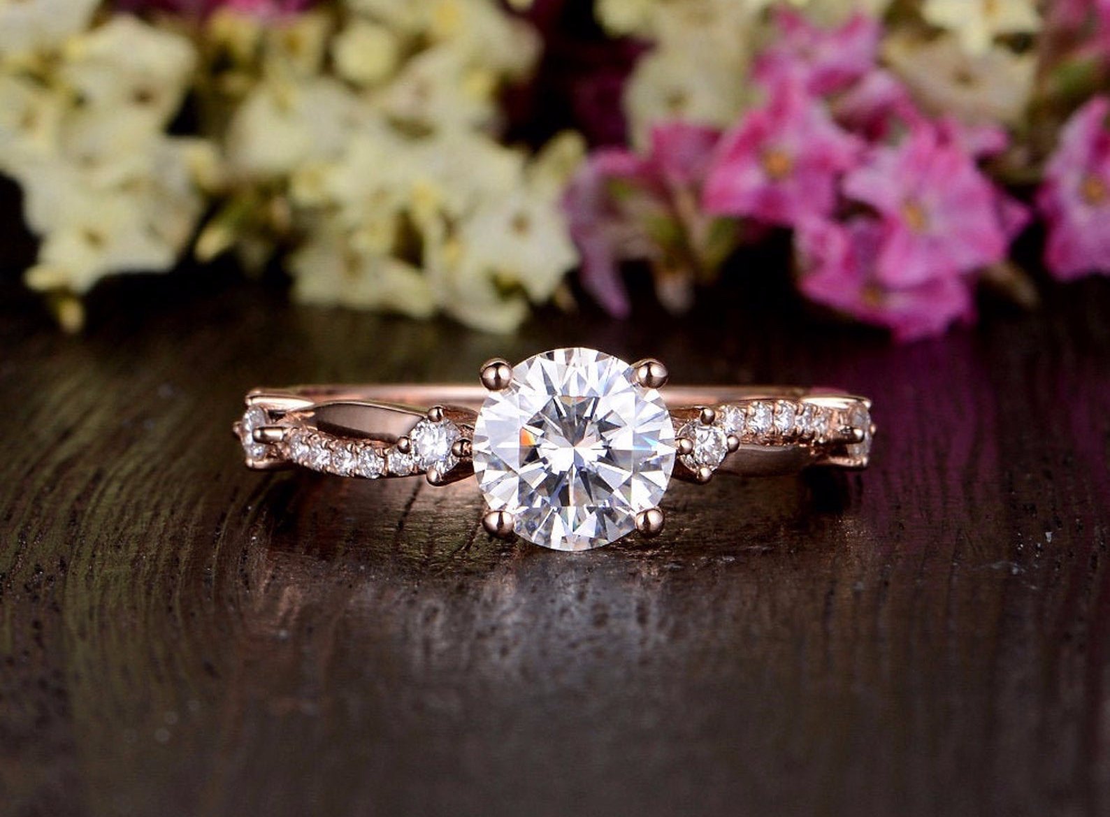 Round Cut Lab Diamond Engagement Ring, Vintage Design