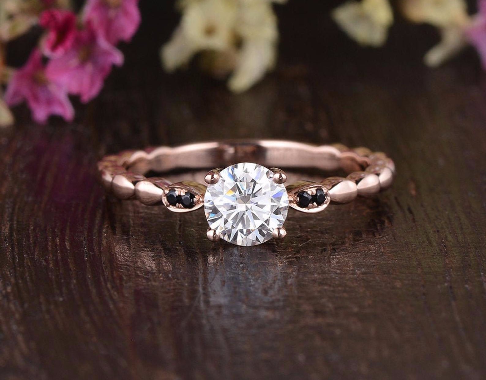 Round Cut Lab Diamond Engagement Ring, Vintage Design