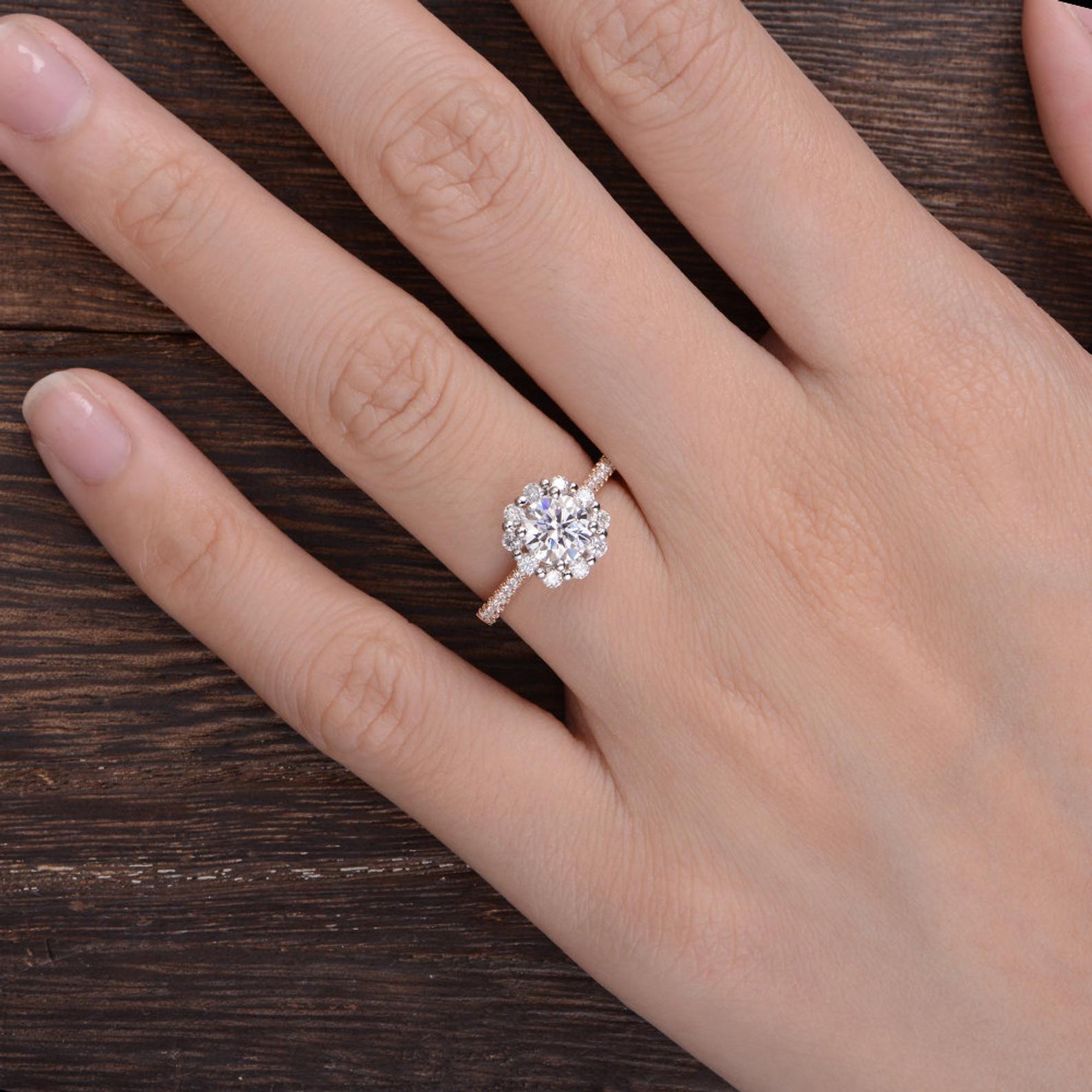 Round Cut Lab Diamond Engagement Ring, Vintage Halo Design