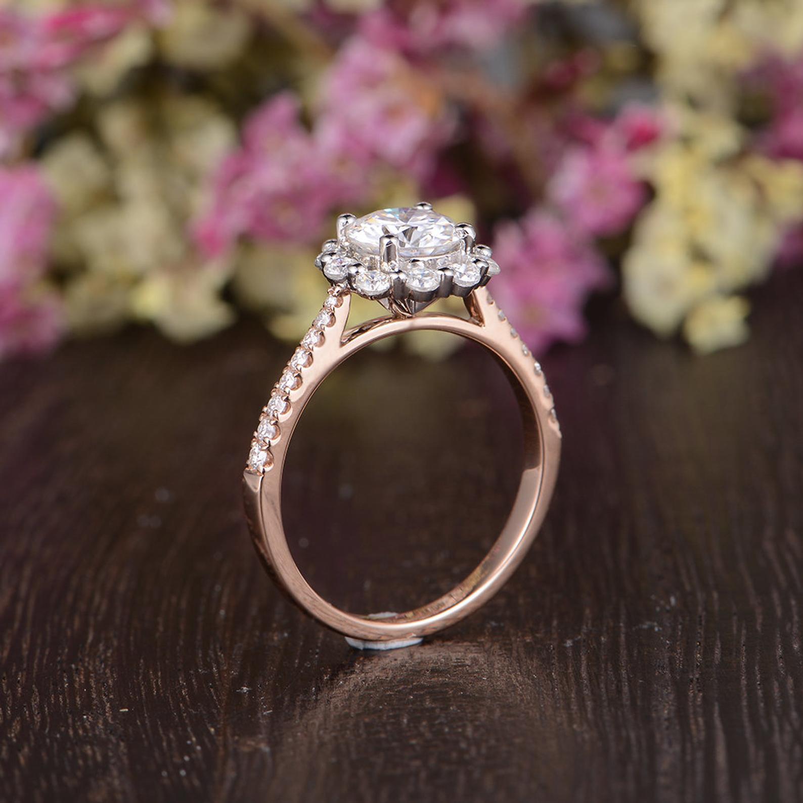 Round Cut Lab Diamond Engagement Ring, Vintage Halo Design